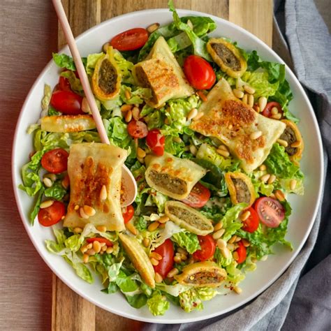 Gr Ner Salat Mit Maultaschen Und Honig Senf Dressing Kochhochgenuss