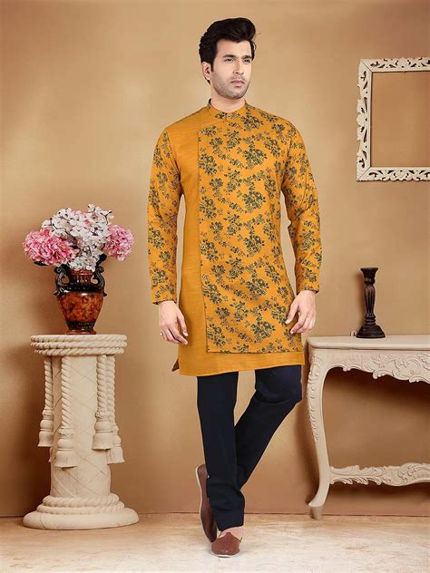 Printed Mustard Yellow Designer Cotton Kurta Suit Kurta Designs