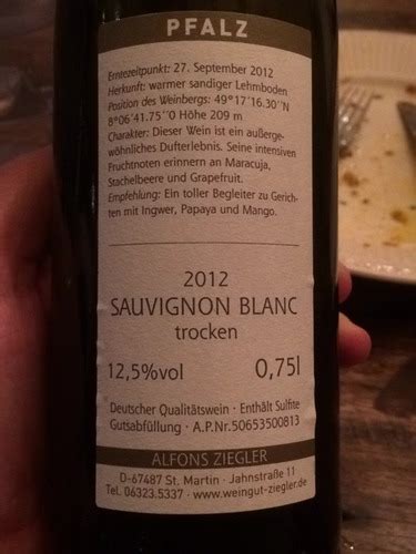 Weingut Ziegler Pfalz Sauvignon Blanc Trocken Vivino Us