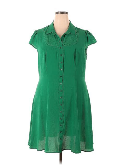 Modcloth 100 Polyester Green Casual Dress Size 2x Plus 53 Off