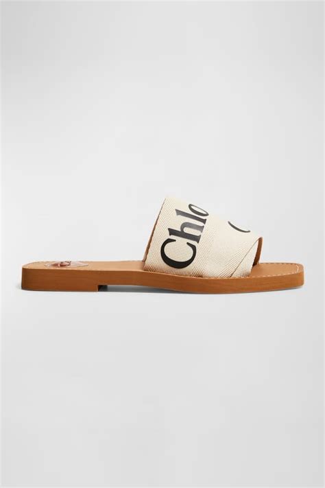 Chloe Woody Flat Logo Ribbon Slide Sandals Neiman Marcus