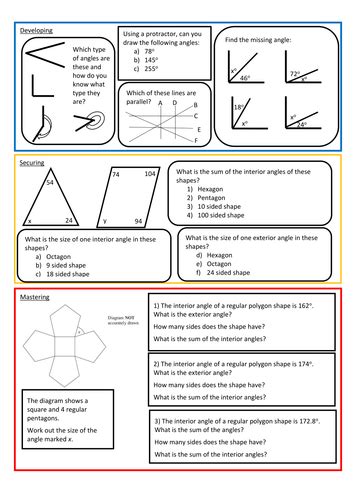 Angles Worksheet with Answers | Teaching Resources