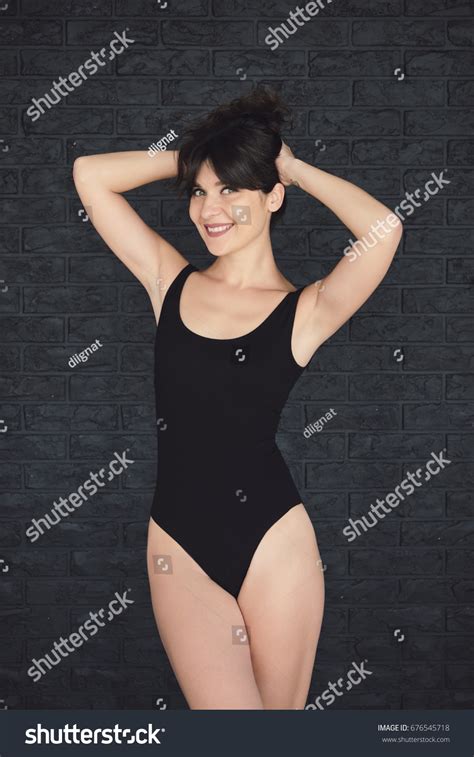 Attractive Brunette Dressed Black Bodysuit Posing Stock Photo Edit Now