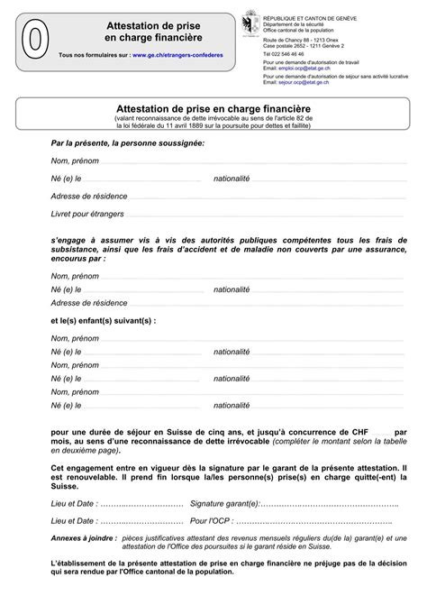 Attestation de prise en charge financière Etat de Genève