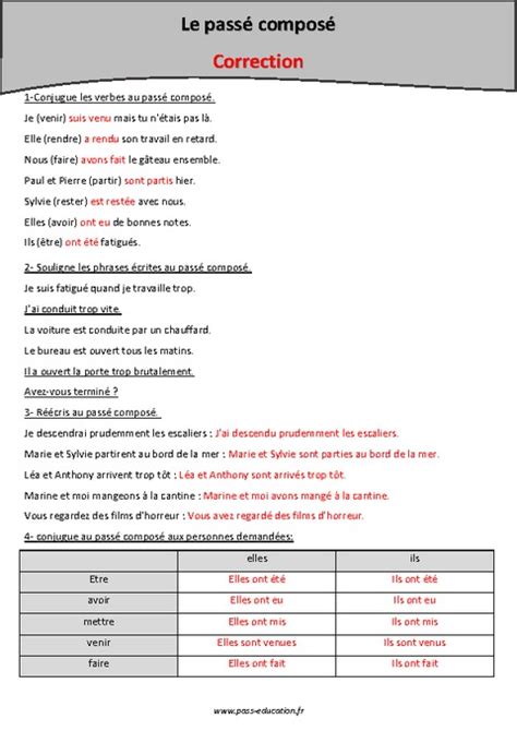 Passé composé Cm2 Exercices à imprimer Pass Education