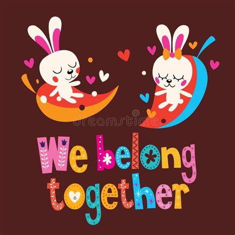 We Belong Together Cute Bunnies Love Card Stock Vector Illustration