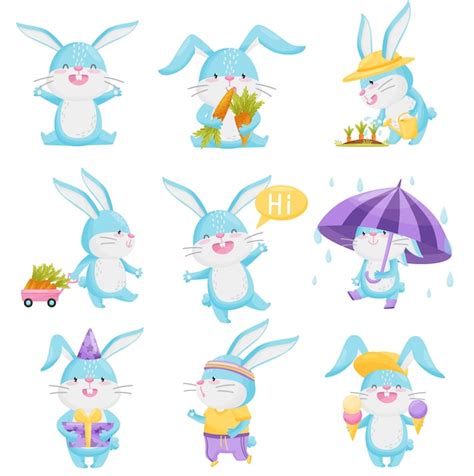 Premium Vector Collection Of Cartoon Rabbits On White Background