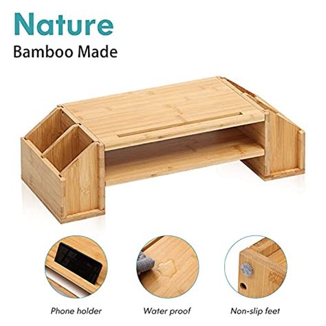 Well Weng Bamboo 2 Tiier Monitor Riser With Adjustable Storage