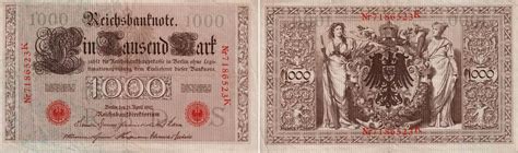 Deutsches Reich 1910 Banknote 1000 Mark Kn Nr Rot 7 Stellig