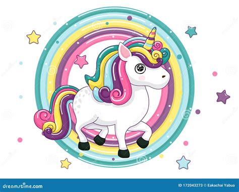 Cute Cartoon Unicorn Characters Star And Rainbow Colorful Stock Vector Illustration Of