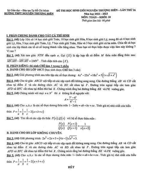 Đề thi HSG lớp 10 môn Toán năm 2022 2023 trường THPT Nguyễn Thượng Hiền