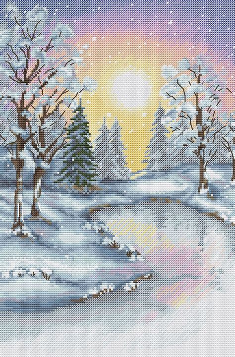 Winter Forest Cross Stitch Pattern Winter Landscape Cross Etsy