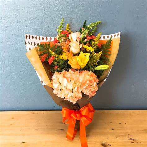 Seasonal Mix Flowers Wrapped Bouquet In San Jose Ca La Floriya