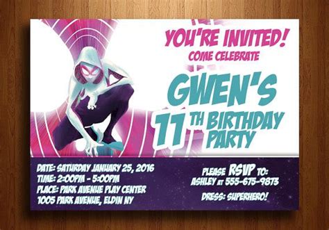 Spider Gwen Birthday Invitation Digital Printable File Etsy