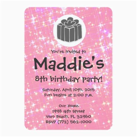 8th Birthday Invitation Templates Girls Pink Sparkle 8th Birthday Party