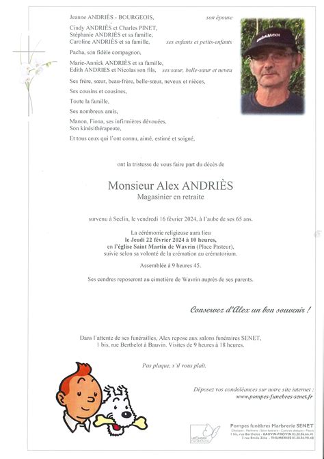 Avis De D C S De Alex Andries Pompes Fun Bres Senet