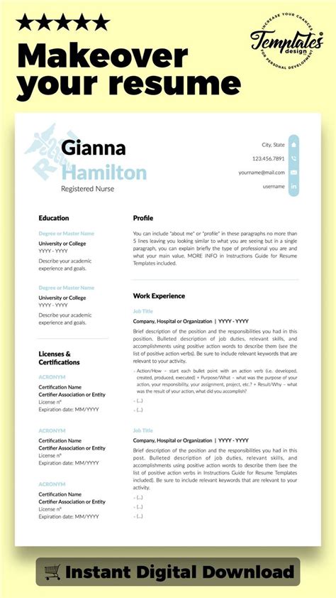 Gianna Hamilton Nurse Resume CV Template For Word Pages US Letter