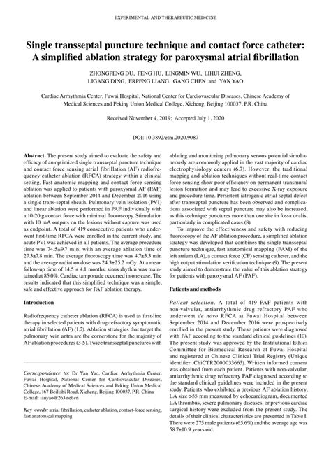 PDF Single Transseptal Puncture Technique And Contact Force Catheter