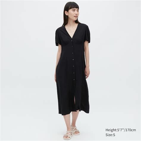 V Neck Short Sleeve Flare Dress Uniqlo Us