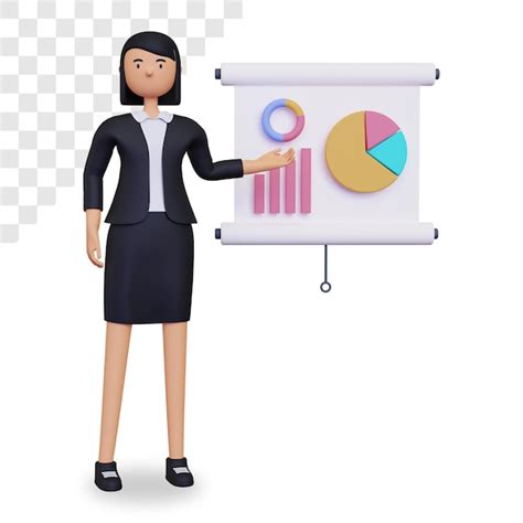 Premium Psd 3d Businesswoman Character Doing Graphic Presentation