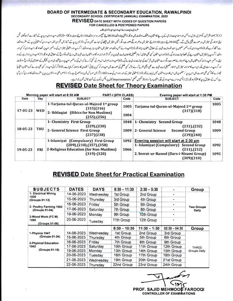 Ssc Date Sheet Bise Rawalpindi Board Biserwp Online