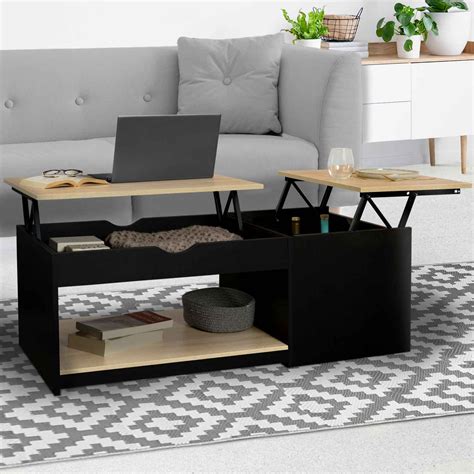 Table Basse Double Plateau Relevable Noir Et Bois Eyla Id Market