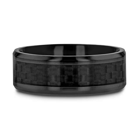 Black Titanium Couples Wedding Band Set With Black Carbon Fiber Inlay