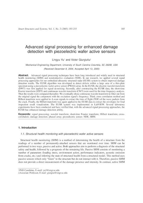 PDF Advanced Signal Processing For Enhanced Damage Detection With