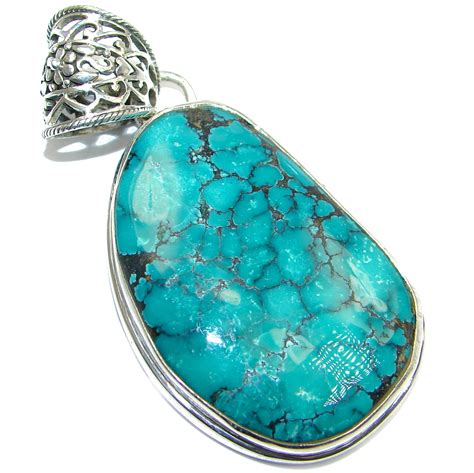 Large Genuine Turquoise Sterling Silver Handmade Pendant Model 5 Sty 17 20