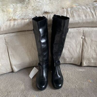 Bandolino Baya Black Leather Zip Knee High Riding Boots Size M Ebay