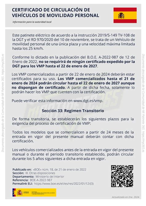 Certificado VMP 2024 dfggfddgf Este patinete eléctrico de acuerdo a