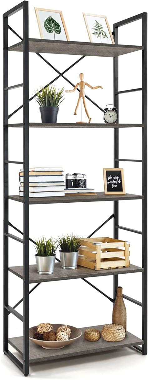 CAPHAUS 5 Tier Bookshelf 24 Inch Width Free Standing Shelf Bookcase