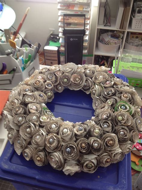 Inspired Creativity: Paper Flower Wreath.. Re purposing at its Best!