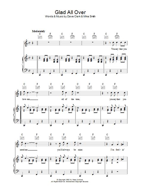 Glad All Over By Dave Clark Five Sheet Music For Piano Vocal Guitar