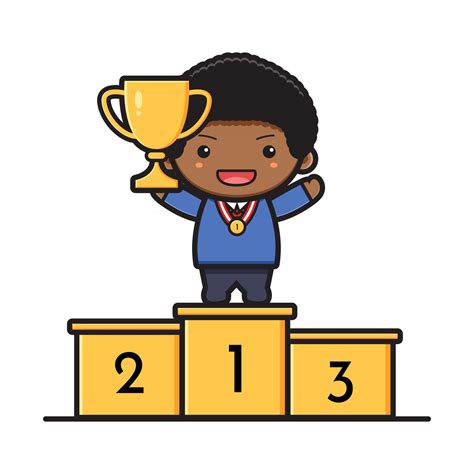 Cute boy student standing on podium cartoon illustration 3009862 Vector ...