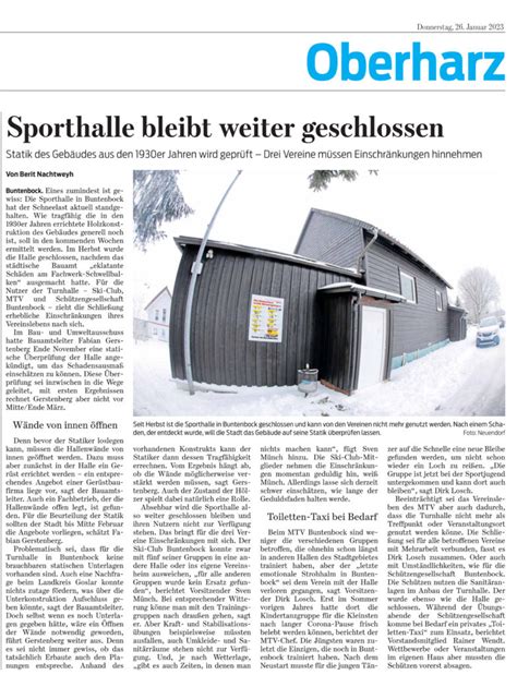 Sporthalle Bleibt Weiter Geschlossen Ski Club Buntenbock Von 1907 E V