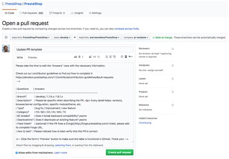 Describing Pull Requests Prestashop Developer Documentation