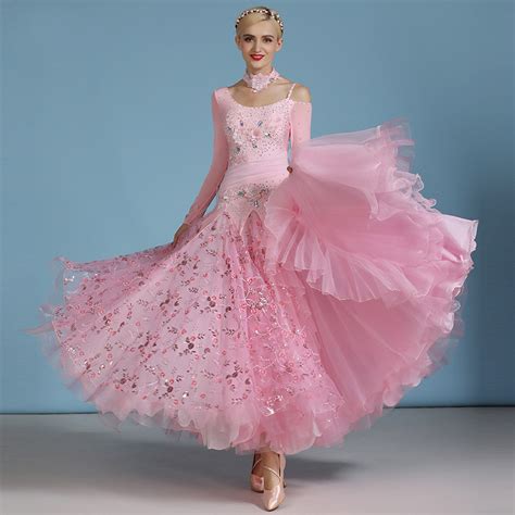 Light Pink Cherry Blossom Competition Ballroom Dance Dress For Women