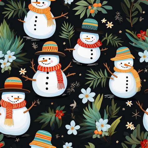 Premium Photo There Are Many Snowmen Wearing Hats And Scarves On A