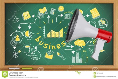 D Blackboard With Business Sketch And Megaphone Stock Image Image