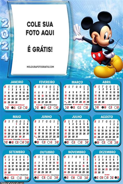 Calendário Mickey Mouse 2024 Foto Molduras