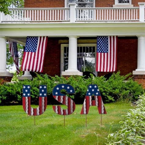 Glitzhome Patriotic Metal USA Yard Stake Set Of One King Soopers