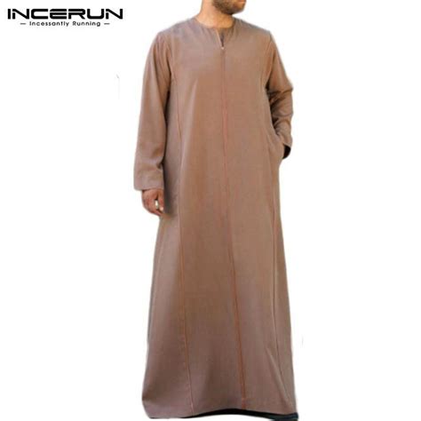 Incerun Mens Muslim Long Sleeves Full Length Thobe Abayas Jubba Saudi