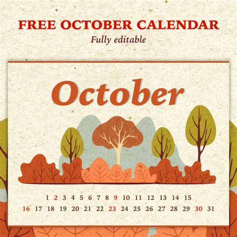 Free Printable October Calendar – MasterBundles