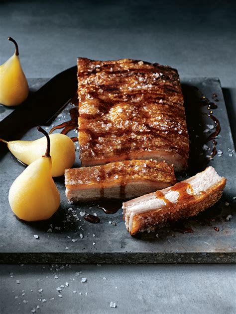 Crispy Pork Belly With Cider Pickled Pears Donna Hay