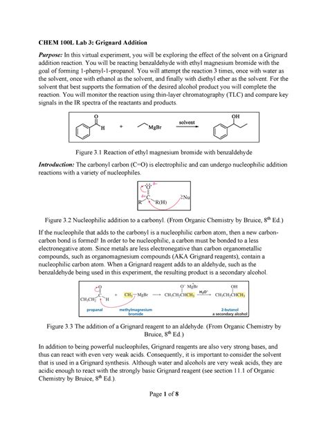 Chem L Lab Report Chem L Lab Grignard Addition Purpose In