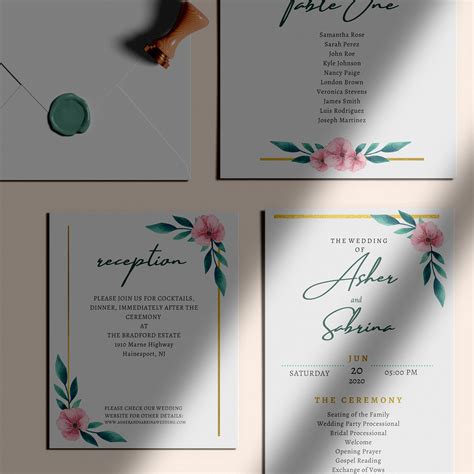 Pink and Gold Floral Wedding Invitation template Bundle - Etsy