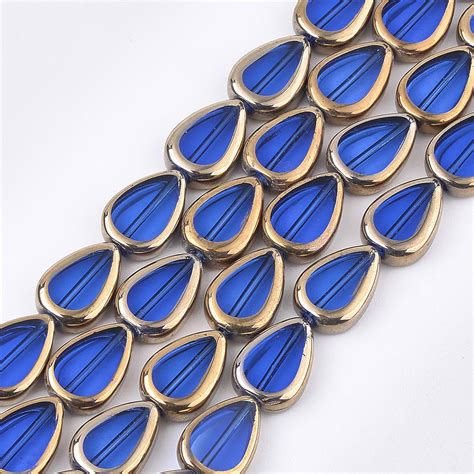 Honeyhandy Electroplate Glass Beads Strands Edge Plated Teardrop Blue 165x115x5mm Hole