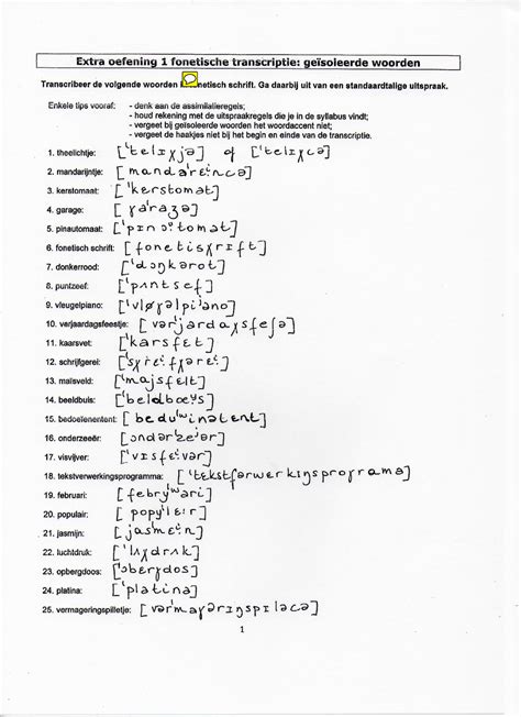 Fonetische Transcripties Oefening 1 Sleutel Nederlands Mondelinge