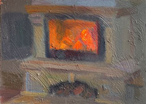 Fireplace Painting Cozy Art Fire Wall Art Chimney Painting - Etsy